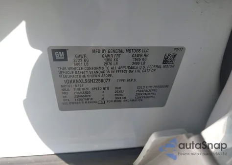 2017 GMC Acadia Denali из США, поврежденный, VIN 1GKKNXLS6HZ250077